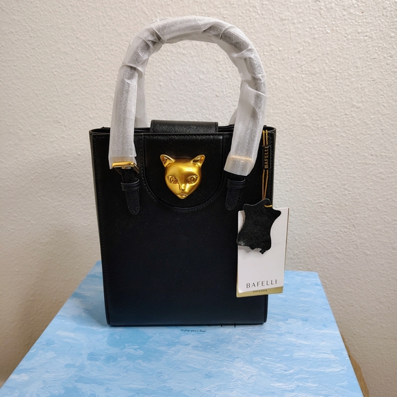 Bafelli Universe Cat Leather Mini Satchel Gold Zeus Emblem Luxury Bag - Picture 9 of 16